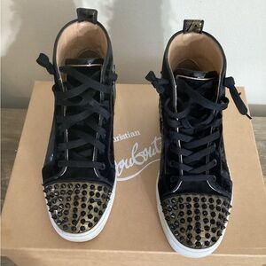 christian louboutin orlato flat pat black and gold